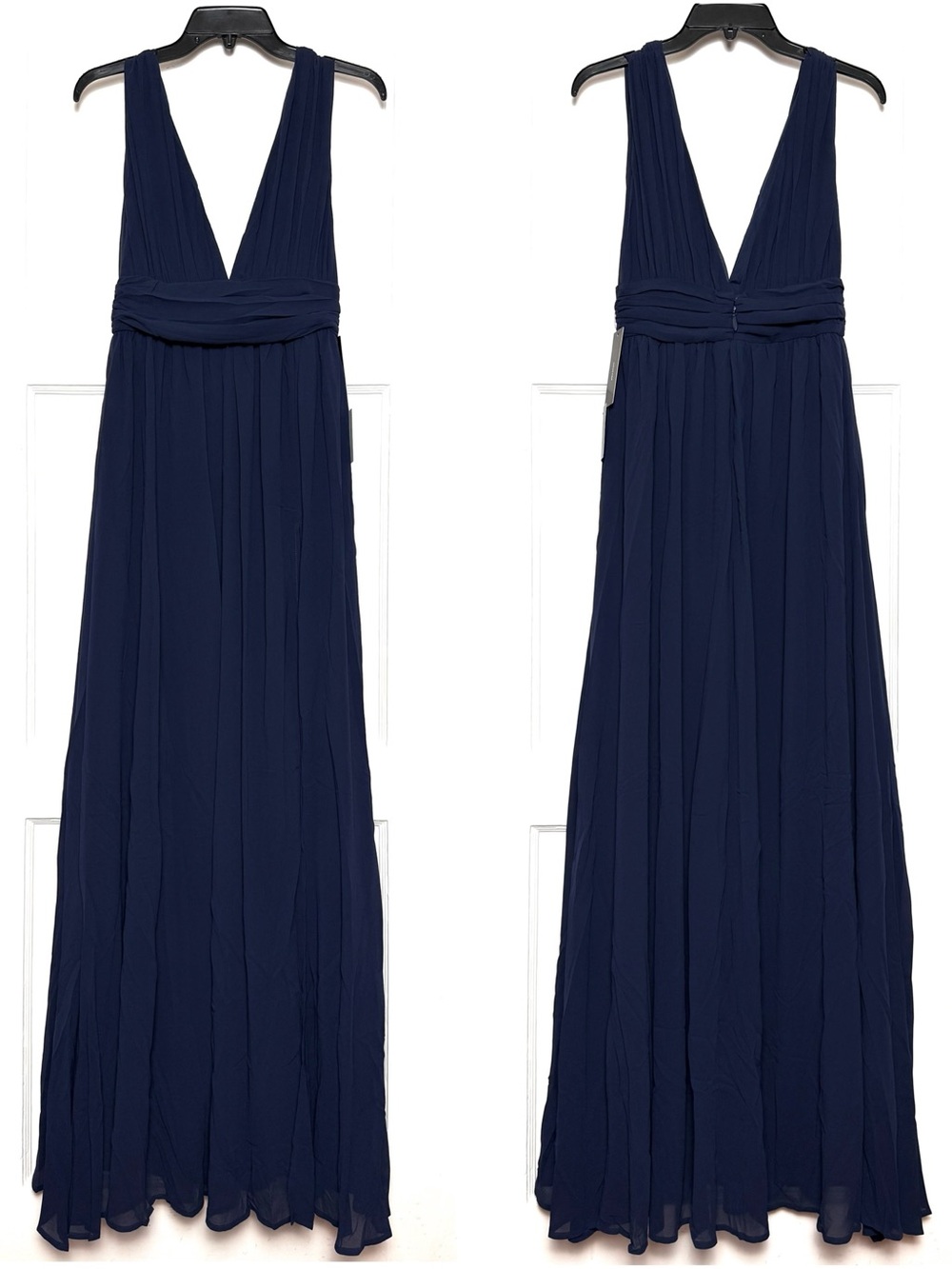 LULUS Navy Chiffon Plunge Neck Princesscore Wedding Guest Formal Goddess Gown S - Picture 8 of 12